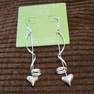 Silver Spiral Heart Charm Earrings